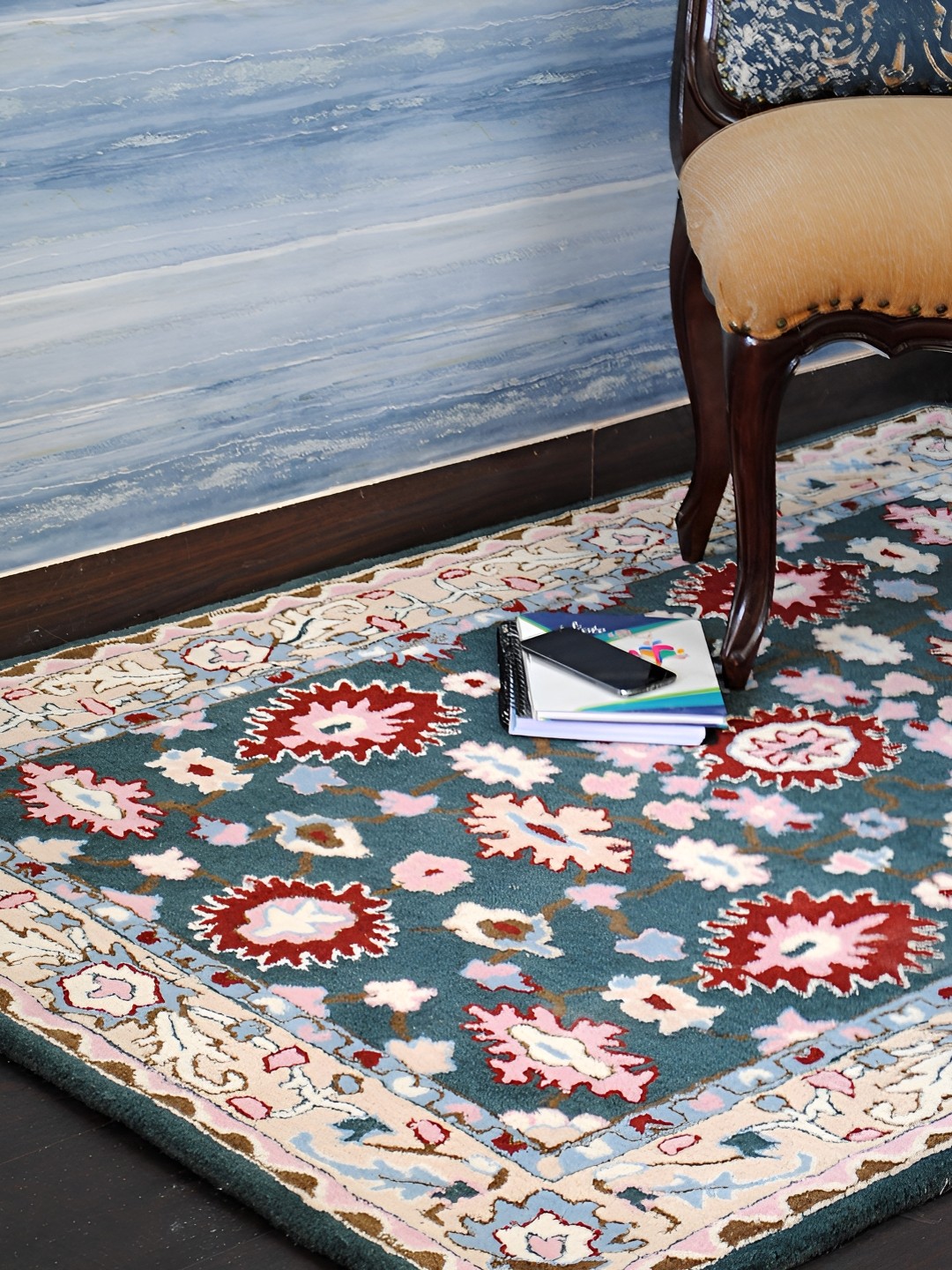 

Art Avenue Blue & Red Ethnic Motifs Anti-Skid Woollen Carpet