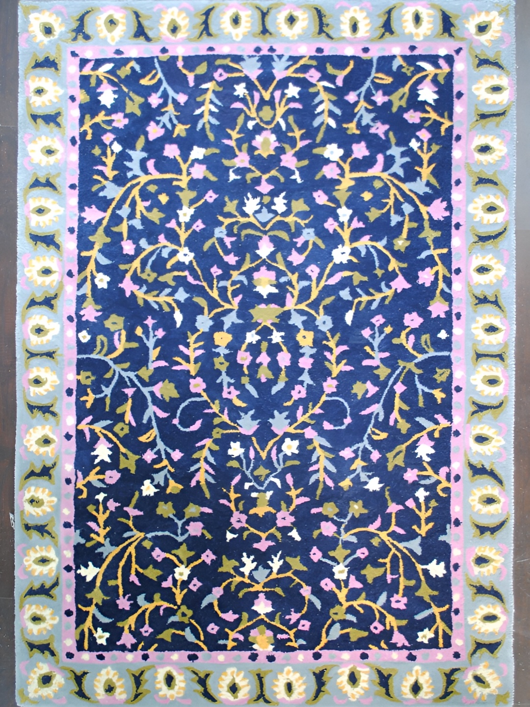 

Art Avenue Grey & Blue Ethnic Motifs Anti-Skid Woollen Carpet