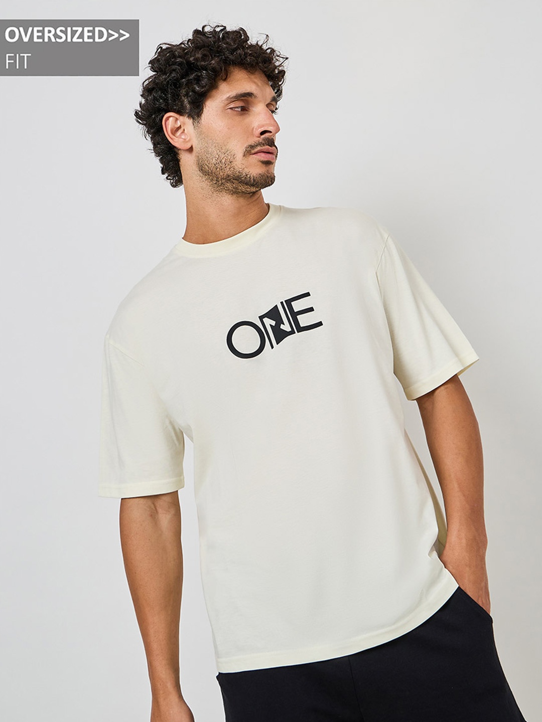 

Styli Men Typography Printed T-shirt, Cream