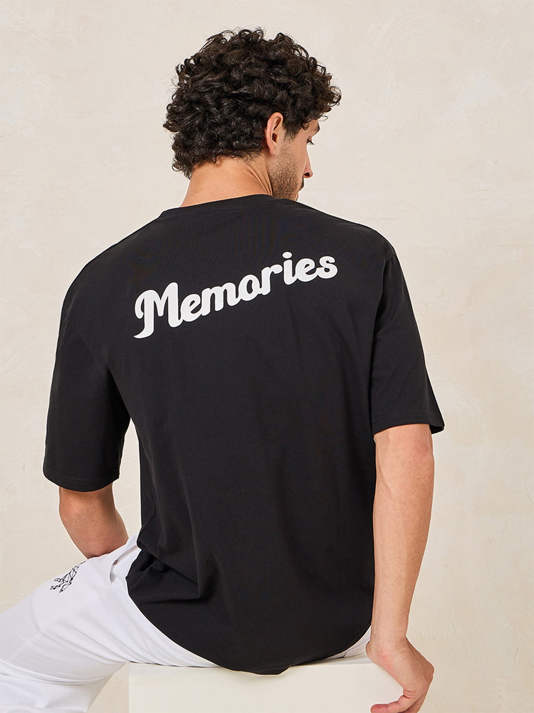 

Styli Printed Oversized Cotton Rich T-shirt, Black