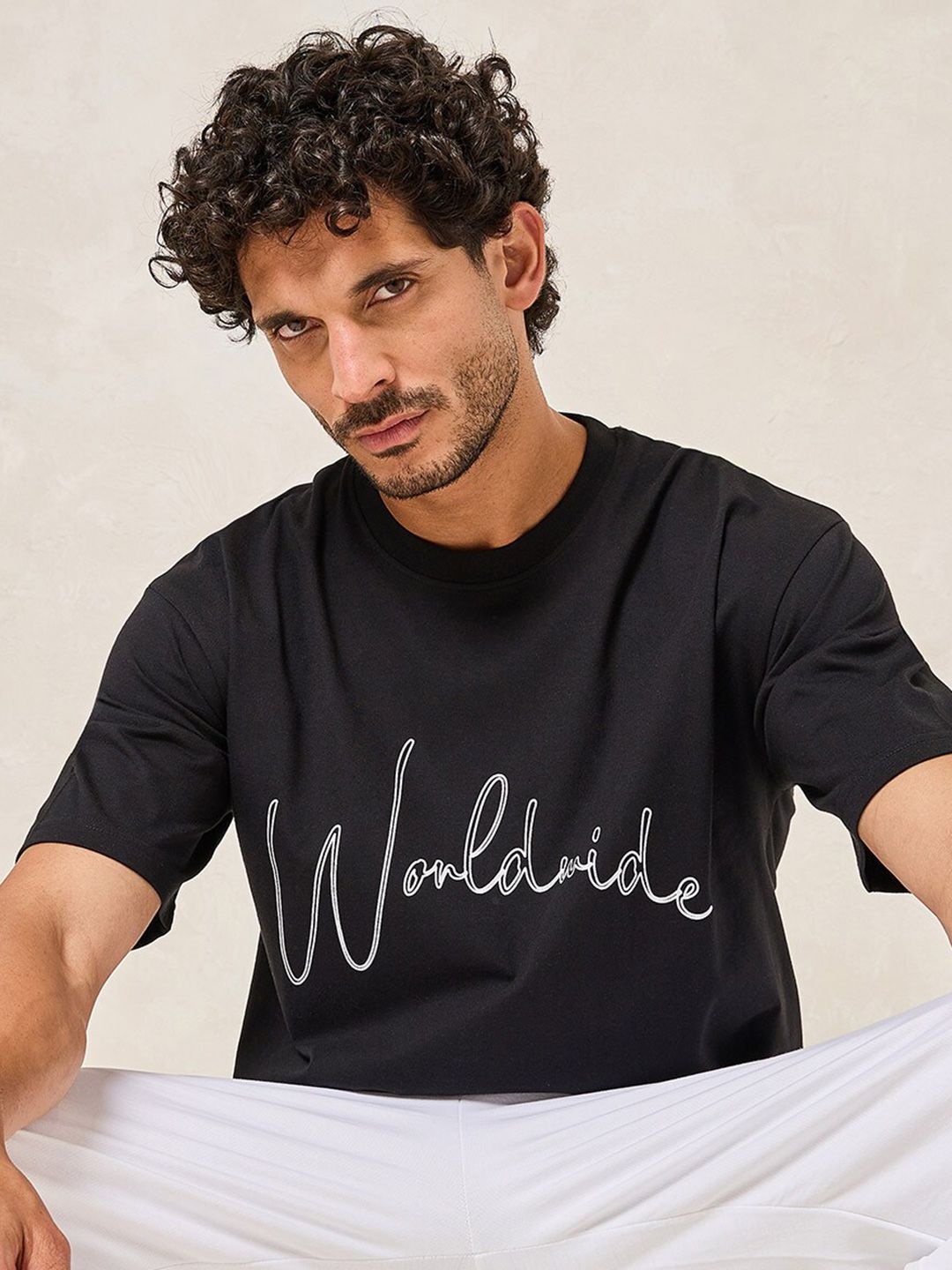 

Styli Men Typography Printed T-shirt, Black