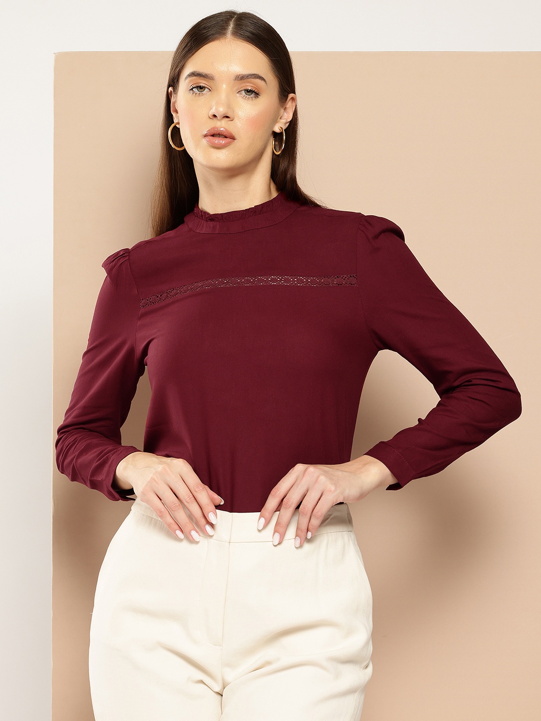 

Chemistry Lace Insert Top, Maroon