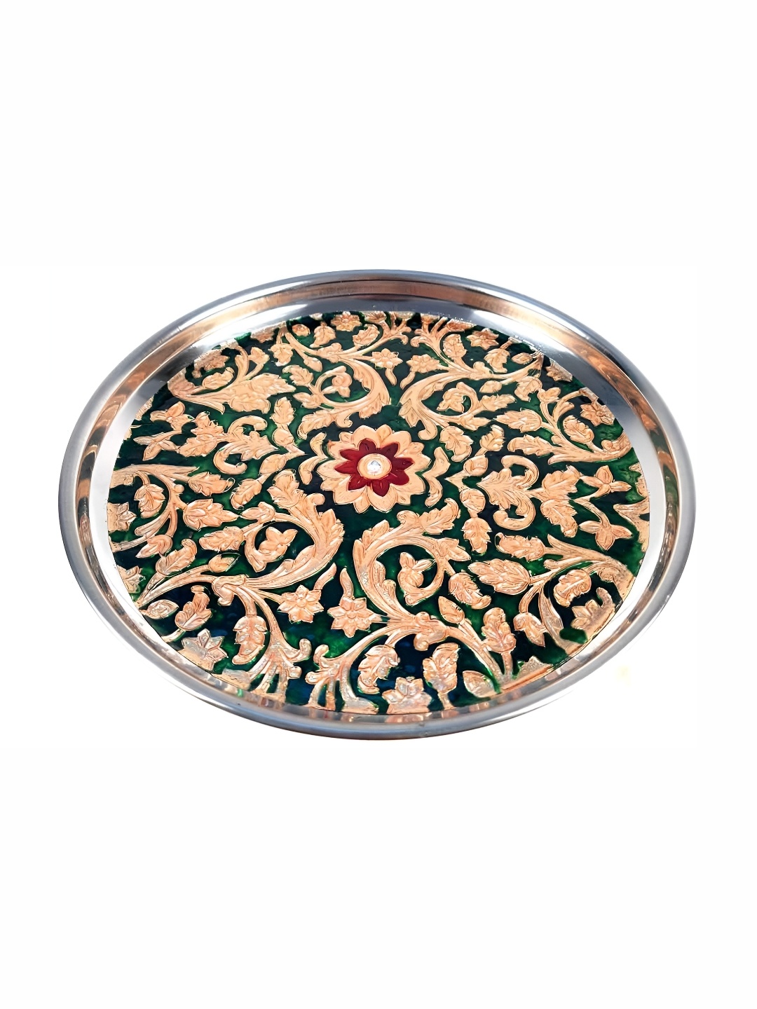 

apka mart Grey Textured Durable Pooja Thali, Steel