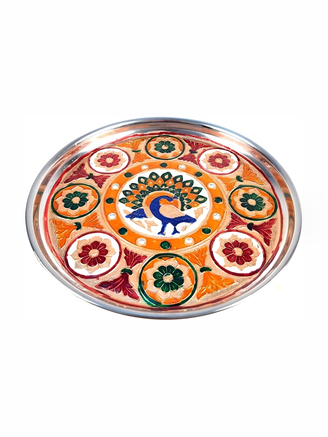 

apka mart Meenakari Yellow & Green Textured Pooja Thali Plate