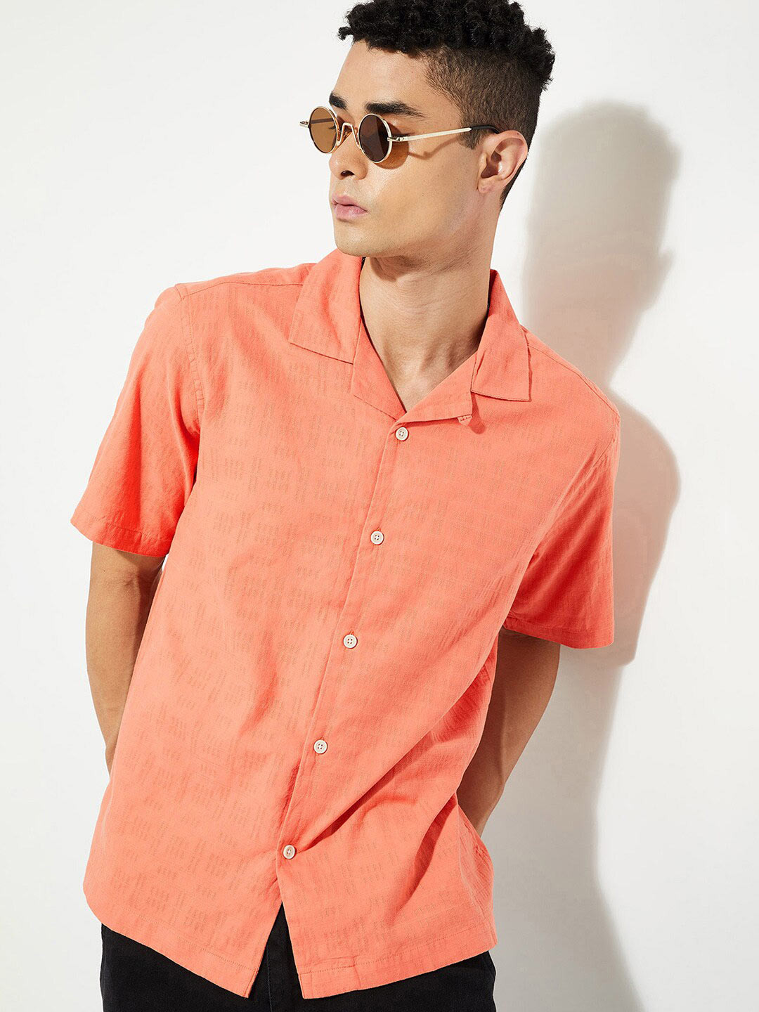 

max URB_N Men Dobby Woven Oversized Shirt, Orange