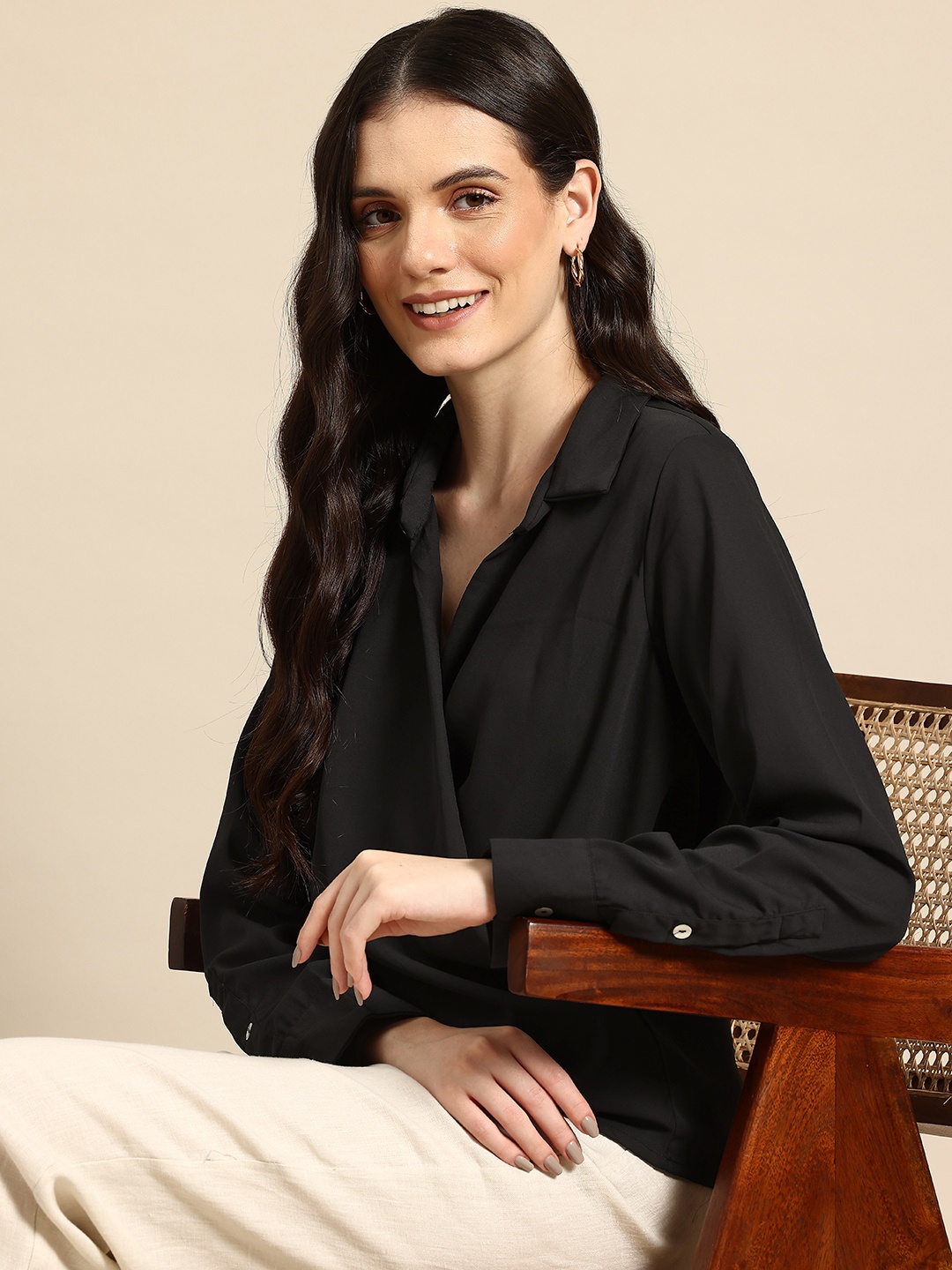 

Mast & Harbour Wrap Top, Black