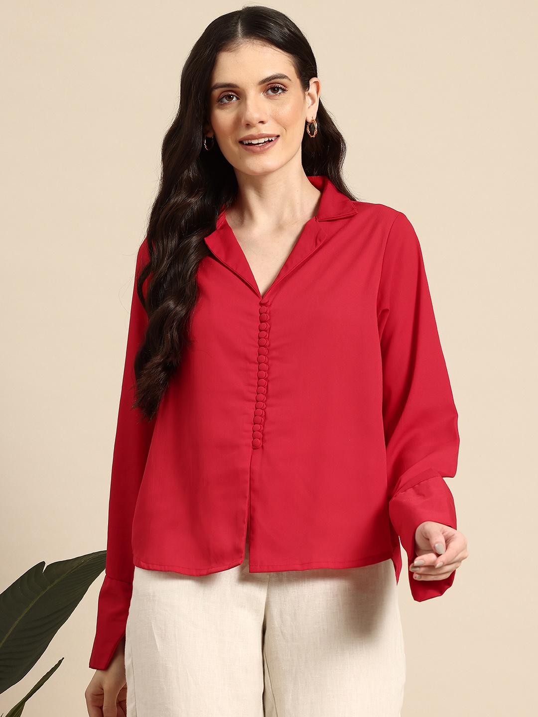 

Mast & Harbour Cuban Collar Shirt Style Top, Red