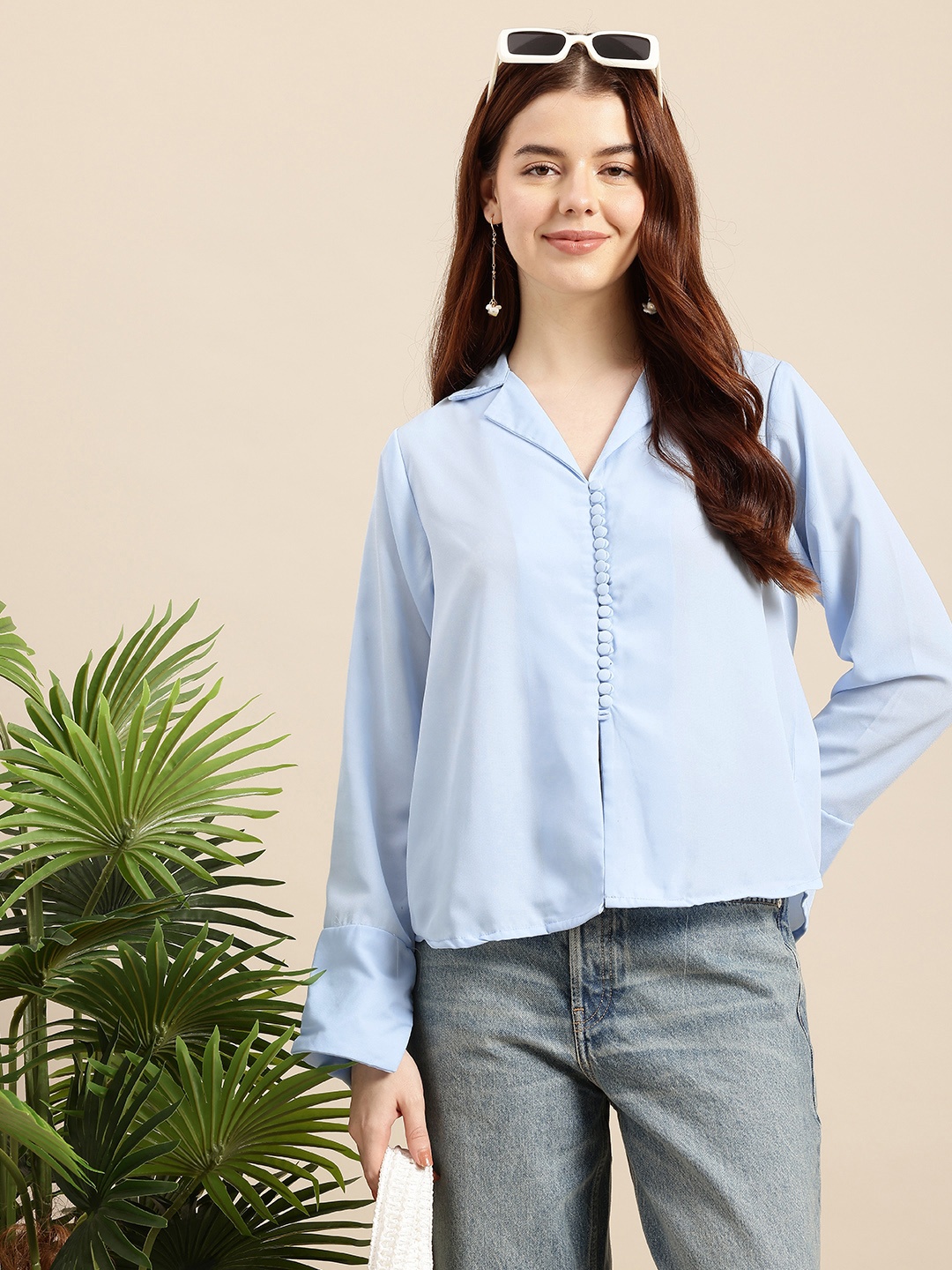 

Mast & Harbour Long Sleeves Shirt Style Top, Blue