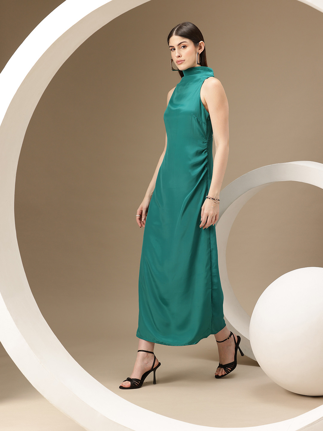 

Chemistry Satin Finish A-Line Midi Party Dress, Green