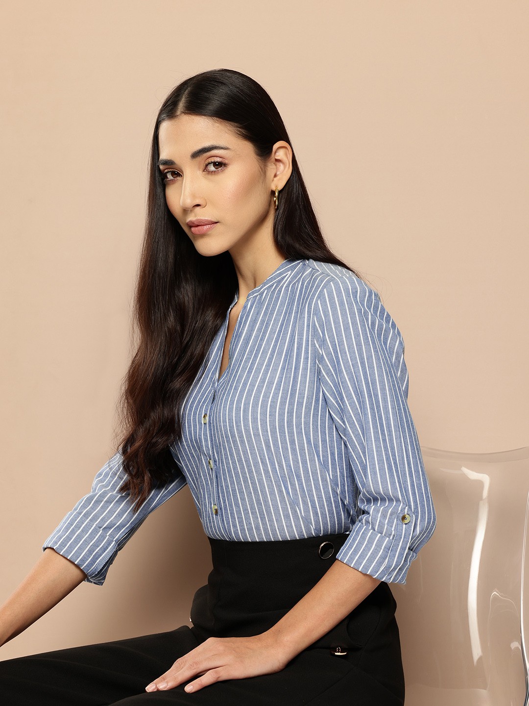

Chemistry Pure Cotton Striped Casual Shirt, Blue