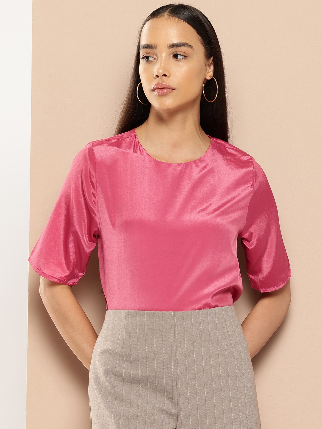 

Chemistry Round Neck Satin Top, Rose