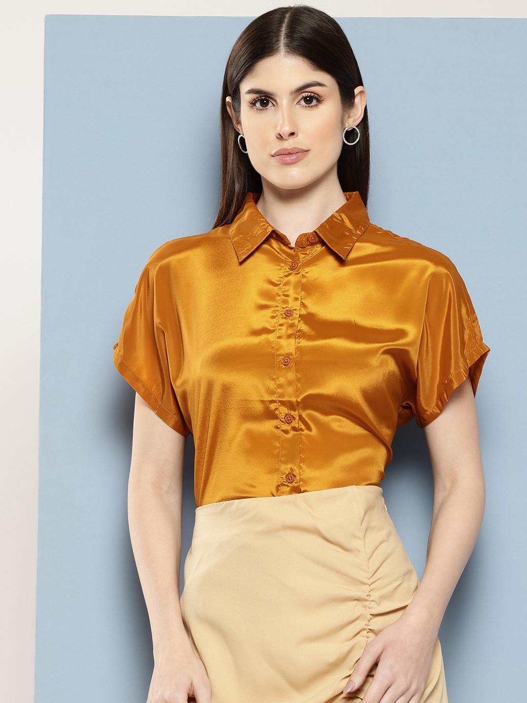 

Chemistry Women Satin Casual Shirt, Mustard