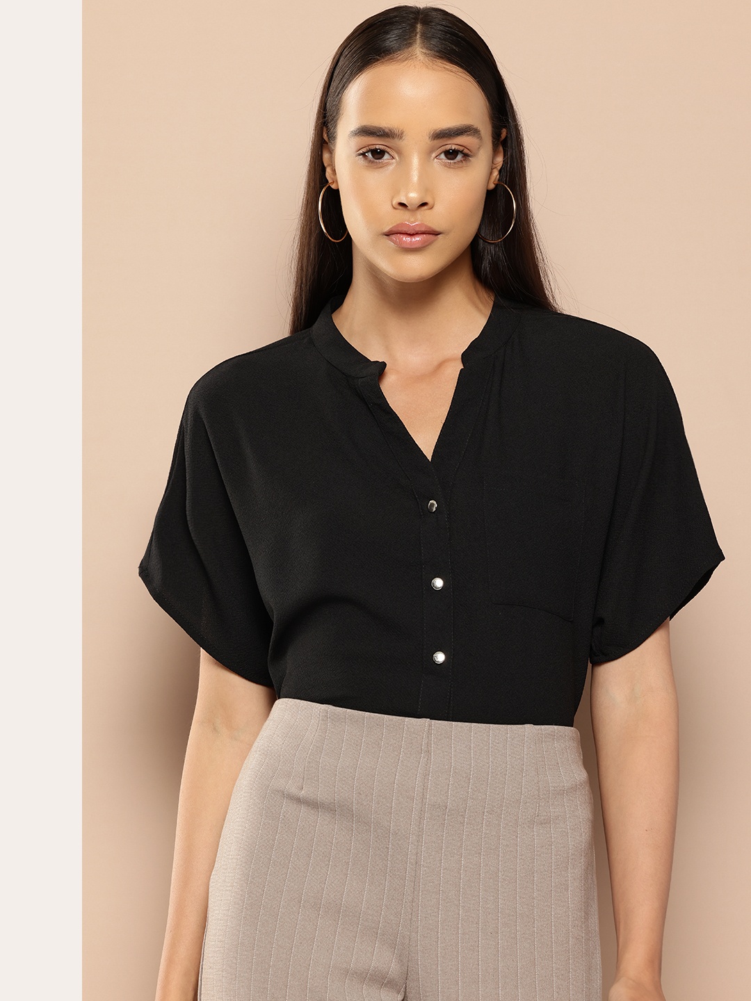 

Chemistry Women Textured Casual Shirt, Black