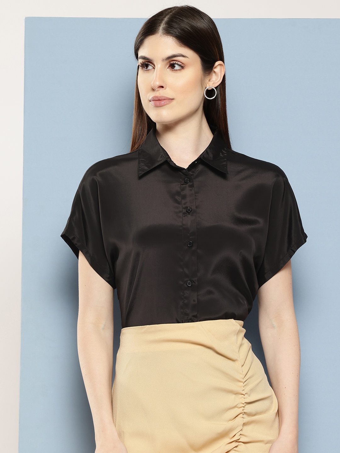

Chemistry Women Satin Casual Shirt, Black