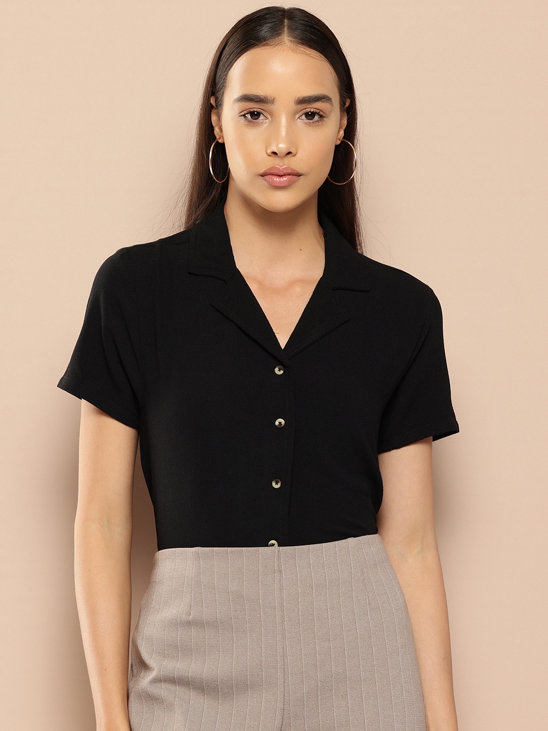 

Chemistry Women Solid Formal Shirt, Black