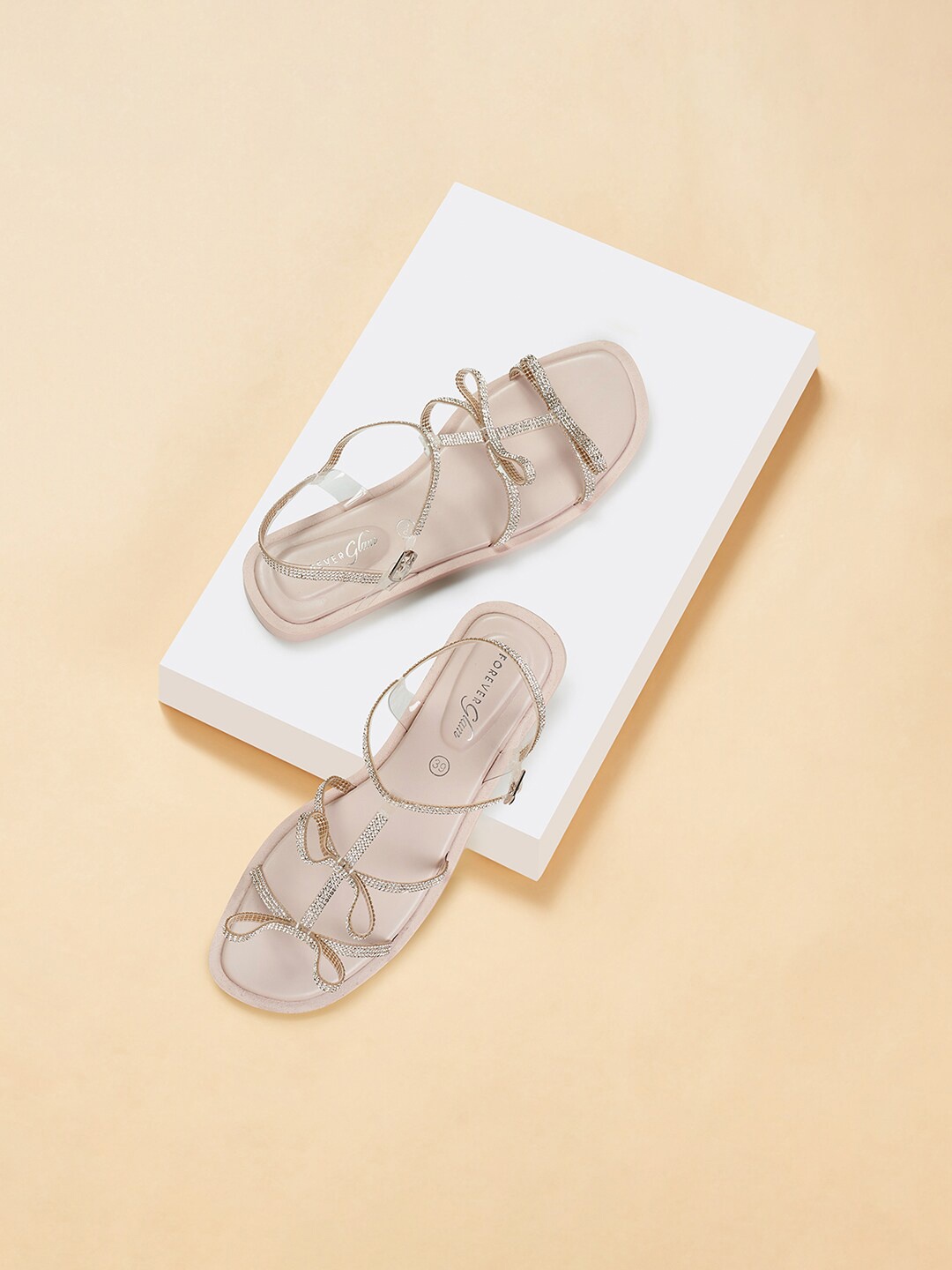 

Forever Glam by Pantaloons Women Embellished Party Open Toe Flats, Beige