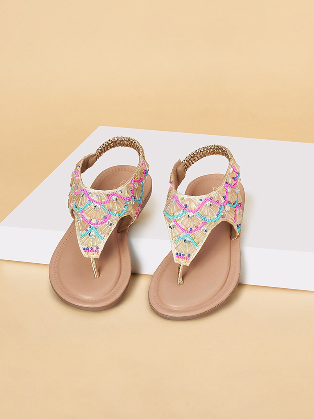 

Pantaloons Junior Girls Embellished T-Strap Flats, Beige
