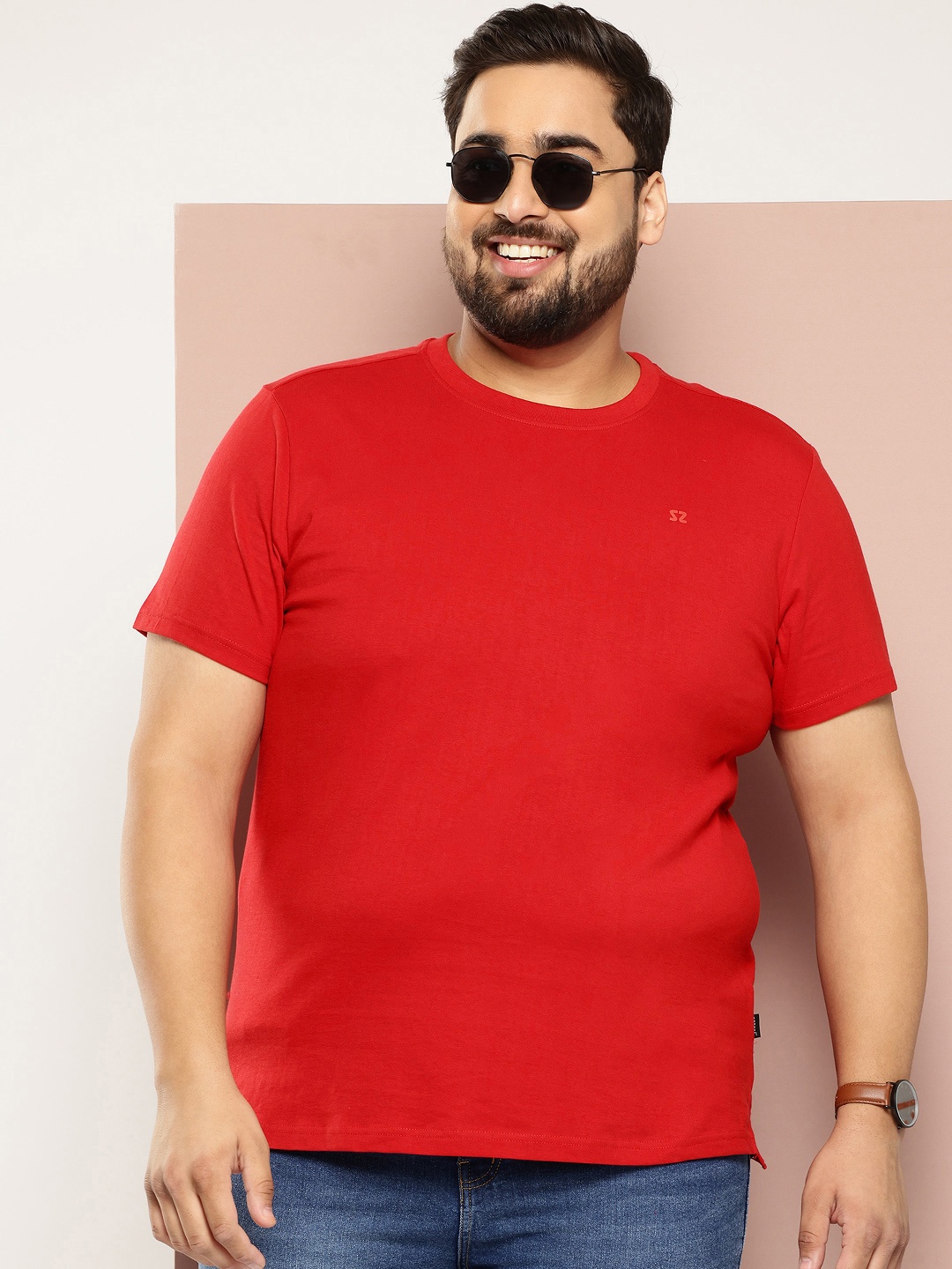 

Sztori Plus Size Pure Cotton T-shirt, Red