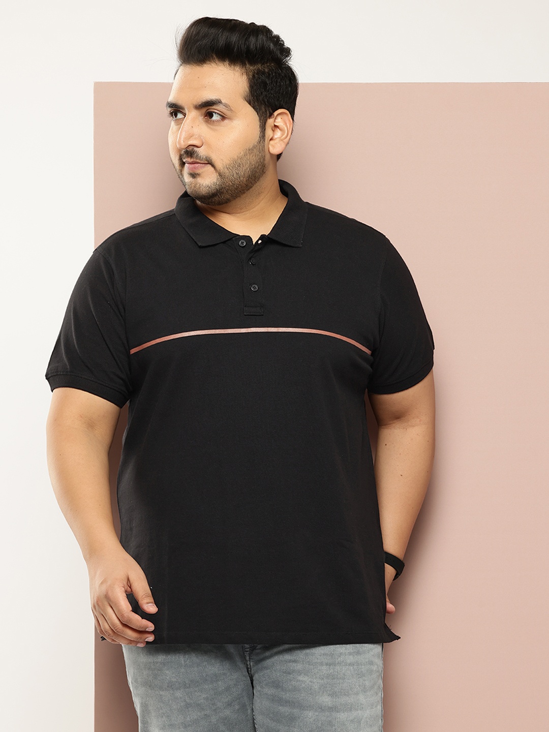 

Sztori Plus Size Polo Collar Pure Cotton T-shirt, Black