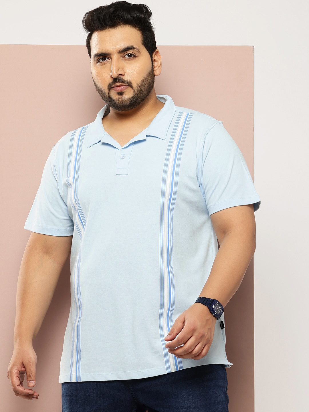 

Sztori Striped Polo Collar T-shirt, Blue