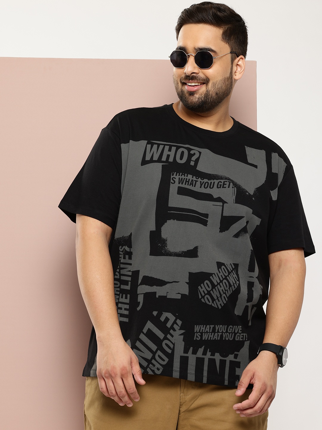 

Sztori Plus Size Typography Printed Pure Cotton T-shirt, Black