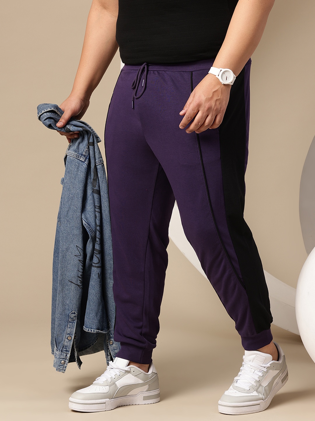 

Sztori Men Plus Size Side Striped Joggers, Purple