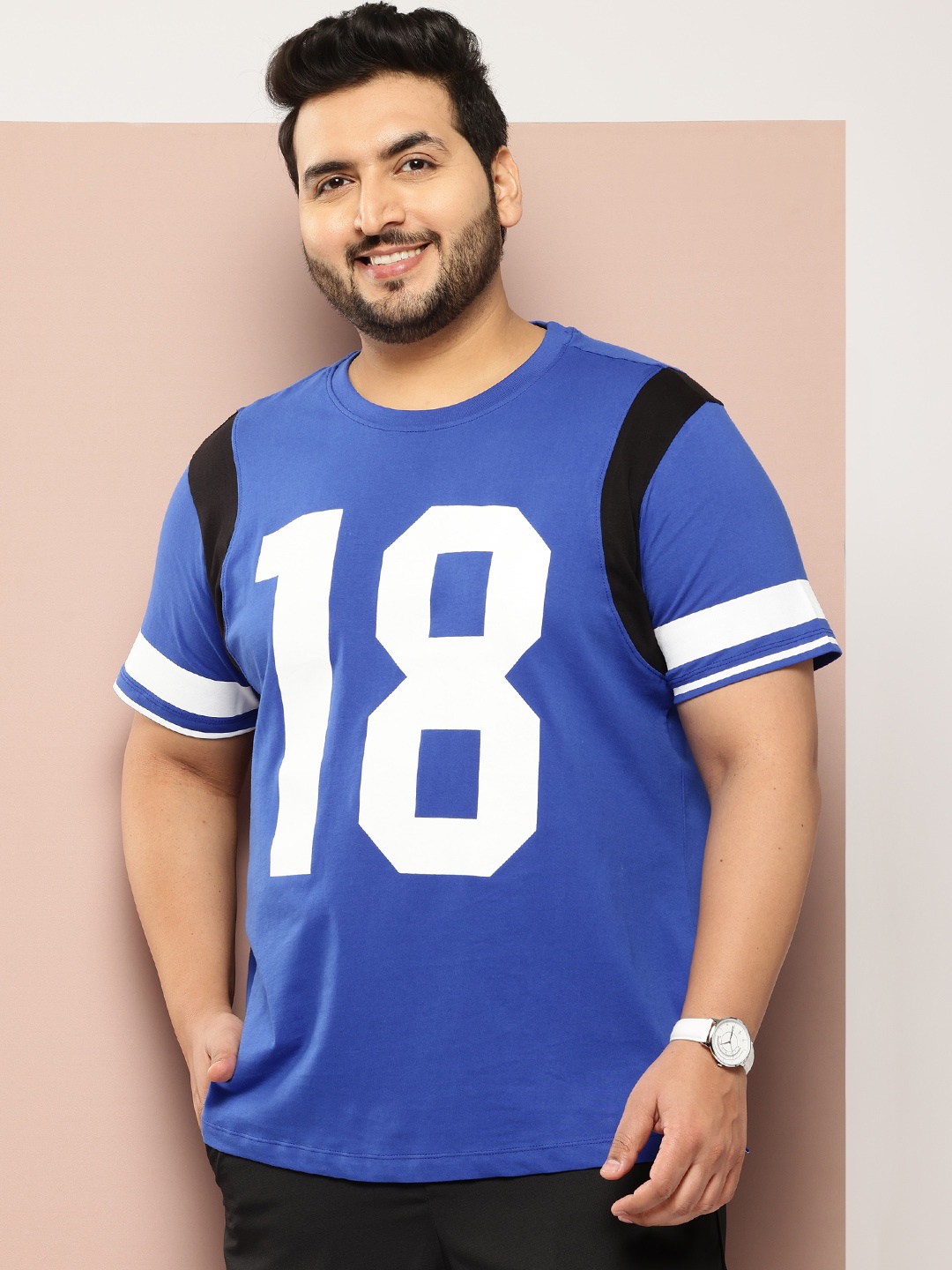 

Sztori Plus-Size Varsity Print Pure Cotton T-shirt, Blue