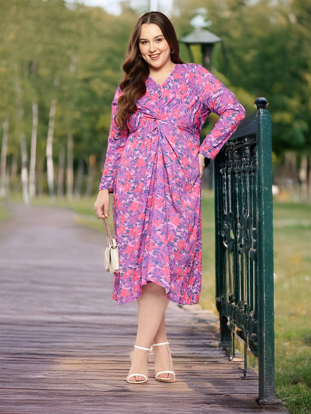 

Sztori Plus-Size Floral Print A-Line Midi Dress, Purple