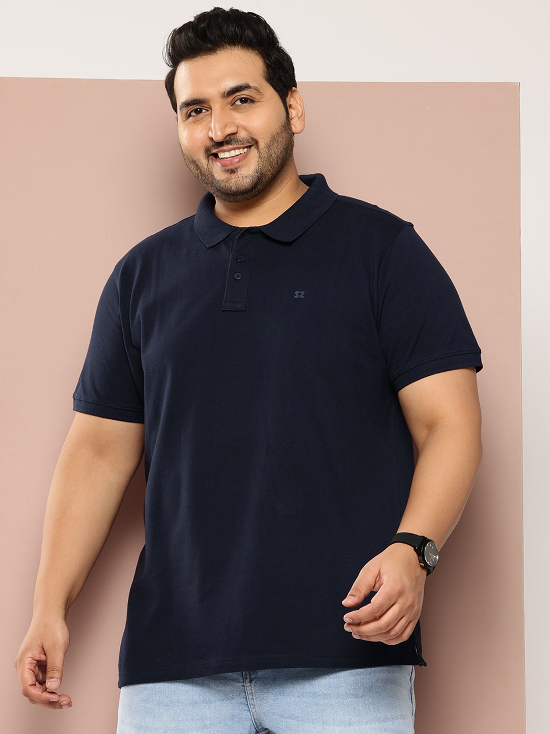 

Sztori Plus Size Polo Collar Pure Cotton T-shirt, Navy blue