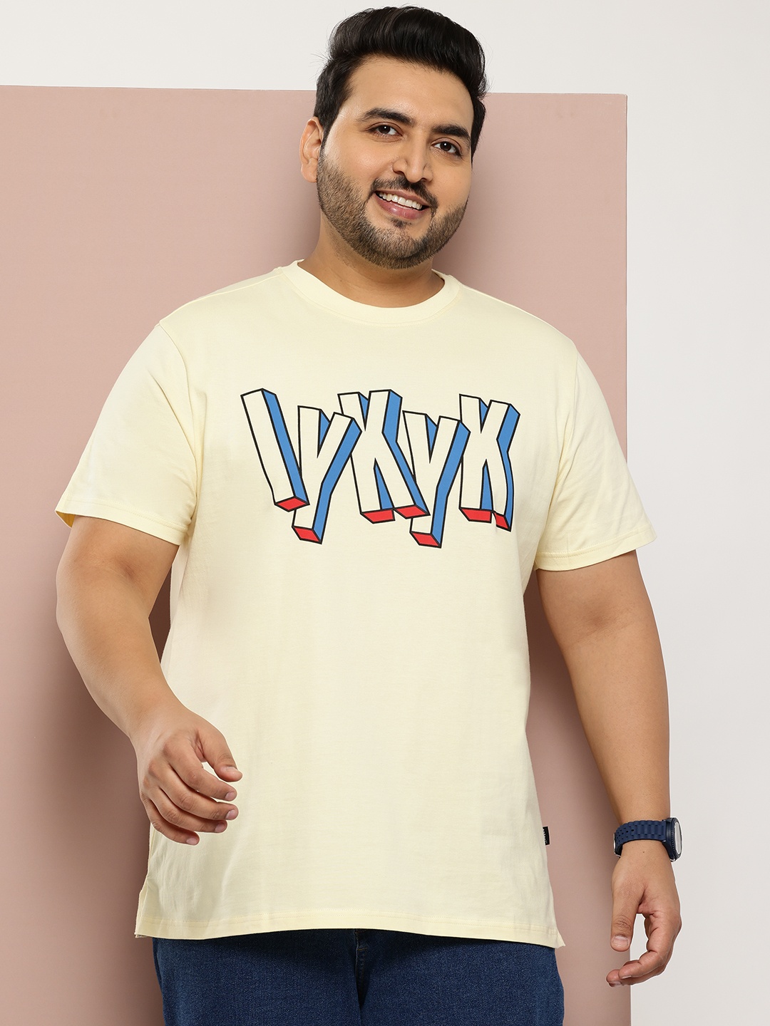 

Sztori Plus Size Typography Printed Pure Cotton T-shirt, Yellow