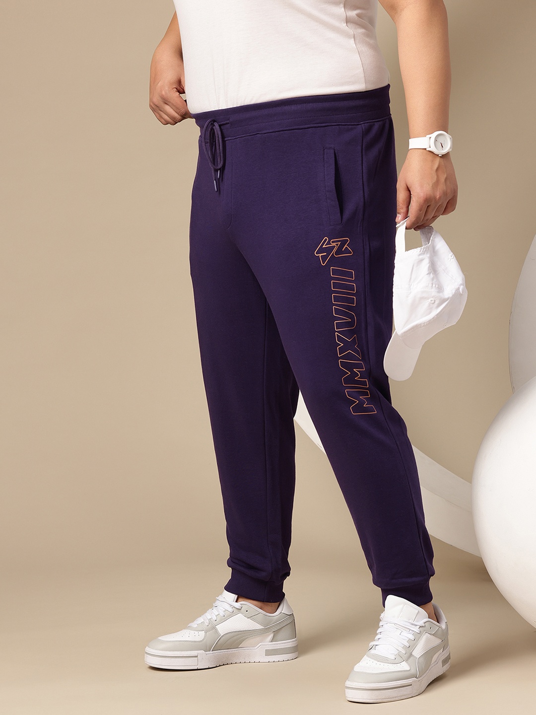 

Sztori Men Plus Size Typography Print Joggers, Purple