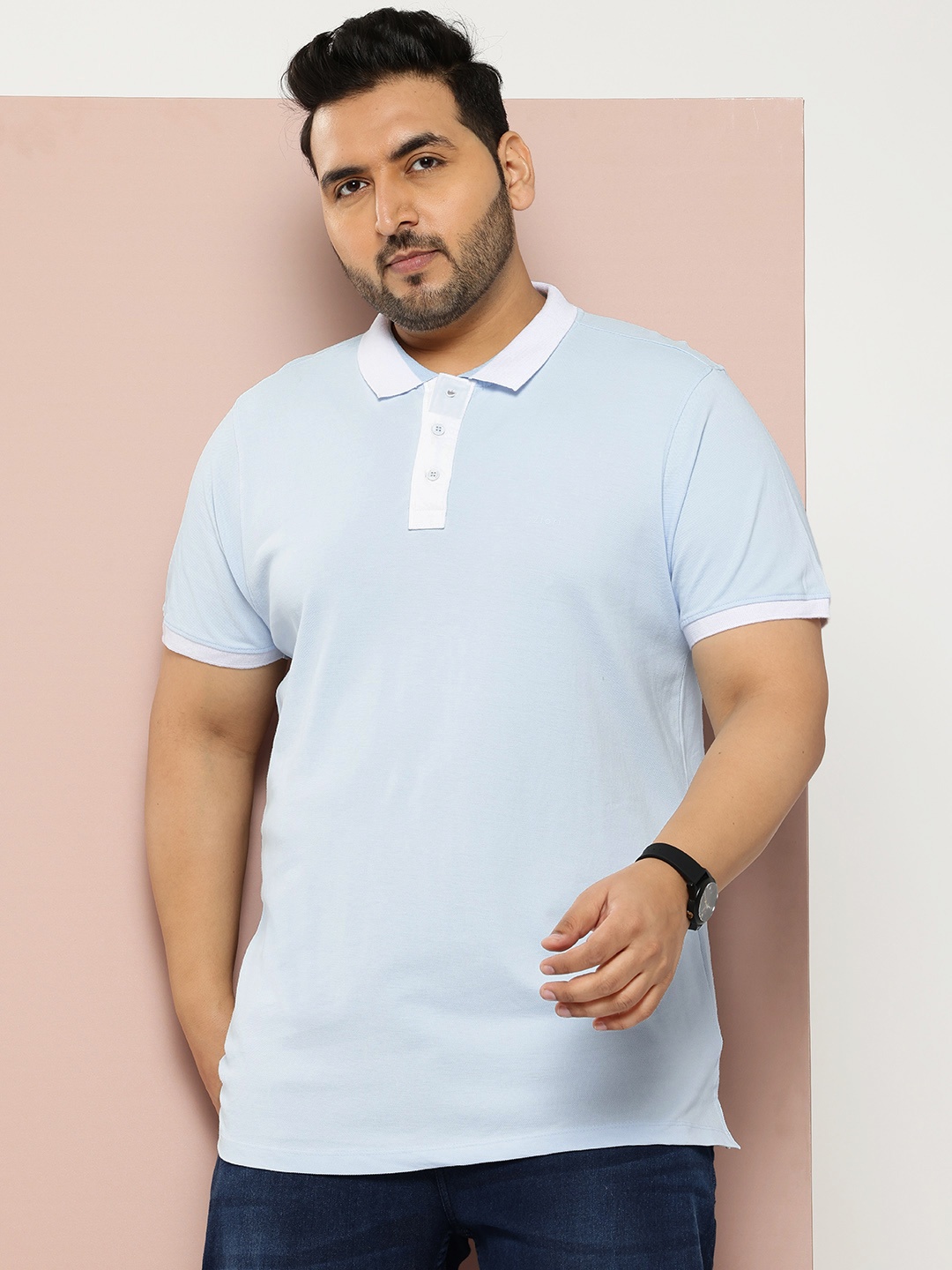 

Sztori Plus Size Polo Collar T-shirt, Blue