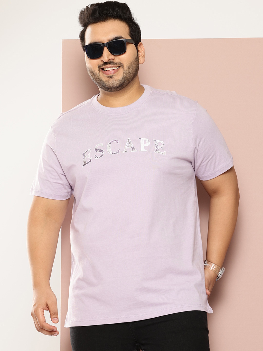 

Sztori Plus Size Typography Printed Pure Cotton T-shirt, Lavender