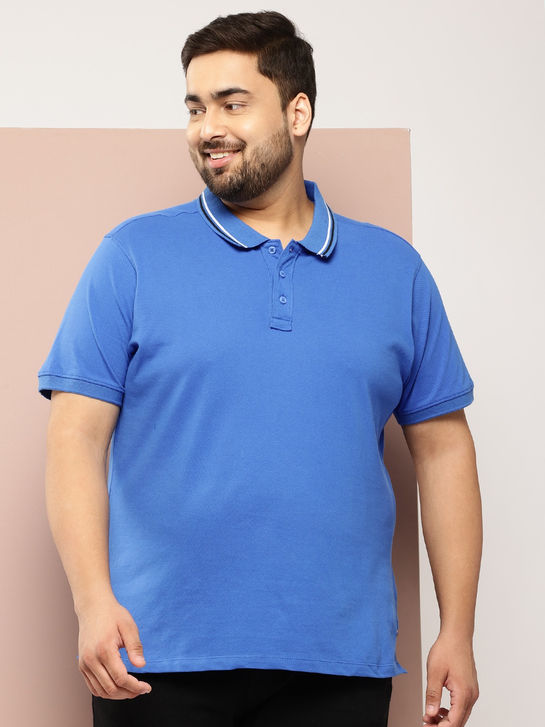 

Sztori Plus-Size Polo Collar Pure Cotton T-shirt, Blue