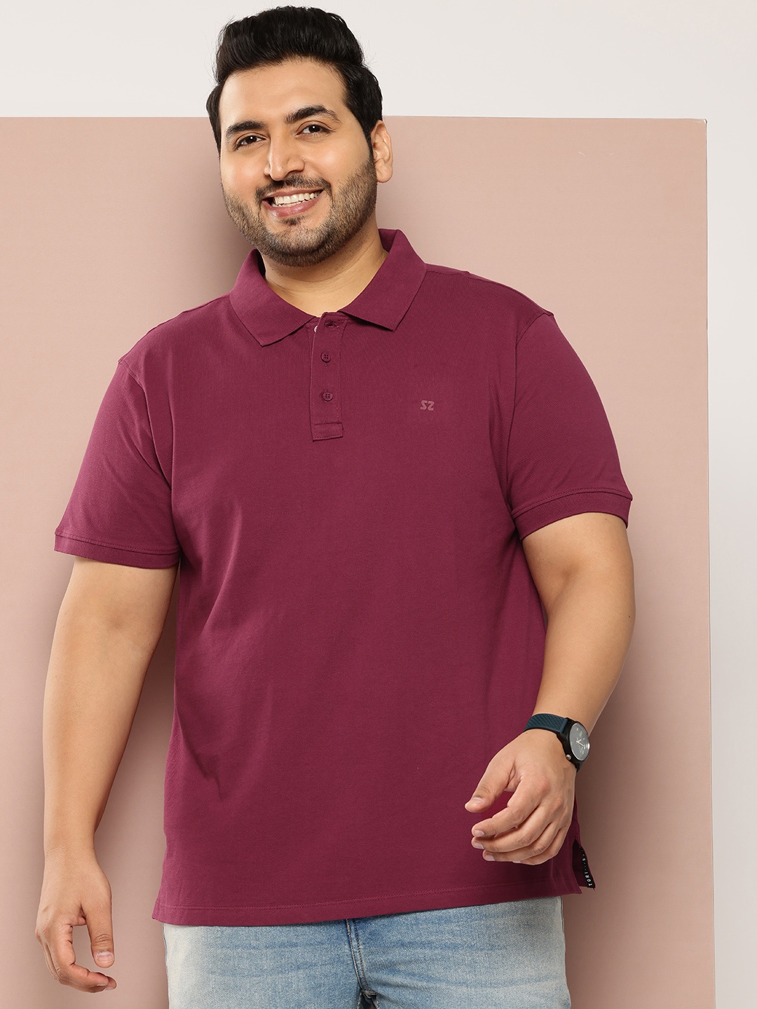 

Sztori Plus Size Polo Collar Pure Cotton T-shirt, Maroon