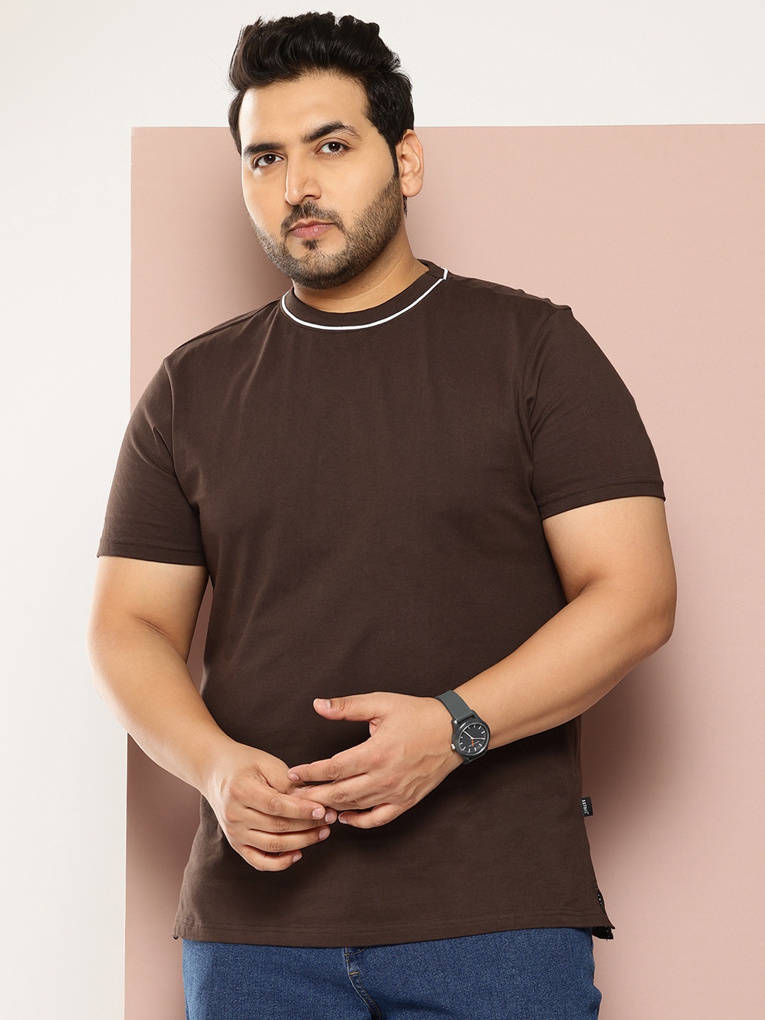 

Sztori Plus Size Pure Cotton T-shirt, Brown