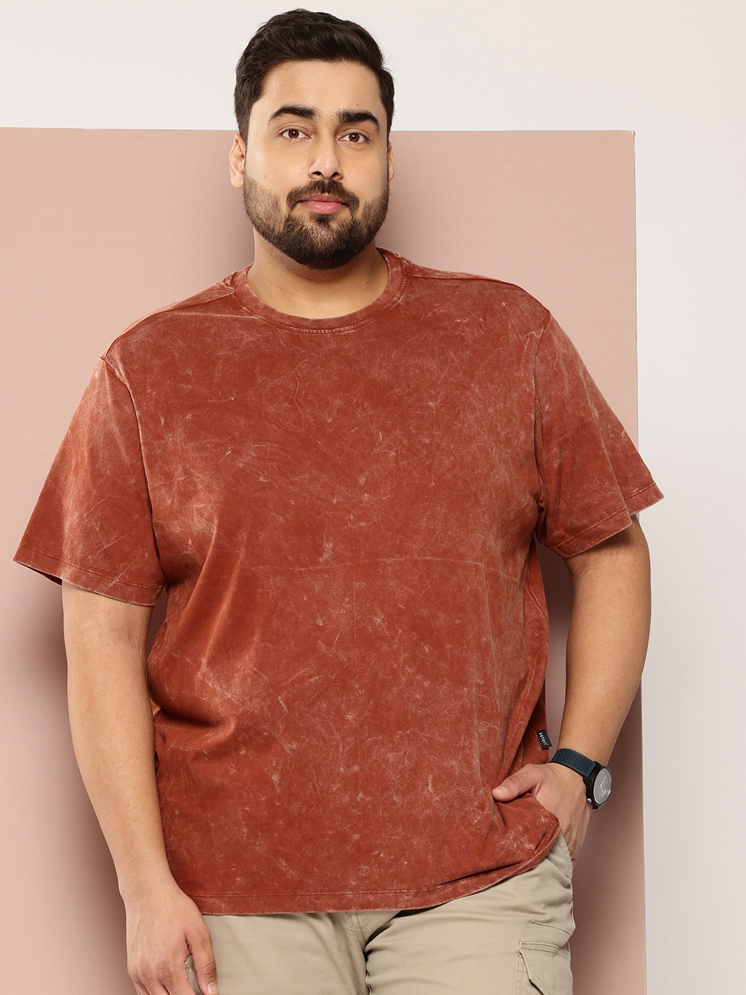 

Sztori Plus Size Pure Cotton Washed Effect T-shirt, Rust