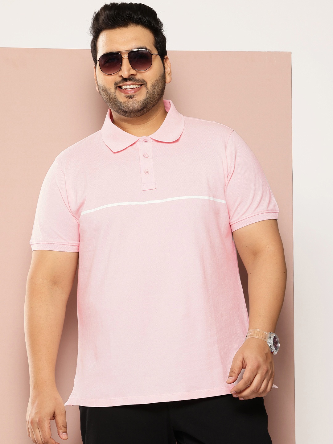 

Sztori Plus Size Printed Polo Collar T-shirt, Pink