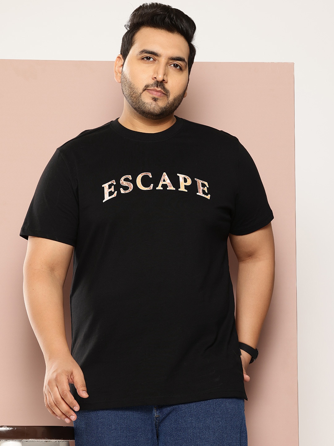 

Sztori Plus Size Typography Printed Pure Cotton T-shirt, Black