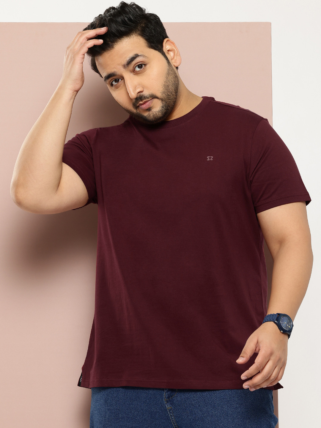

Sztori Plus Size Pure Cotton T-shirt, Maroon