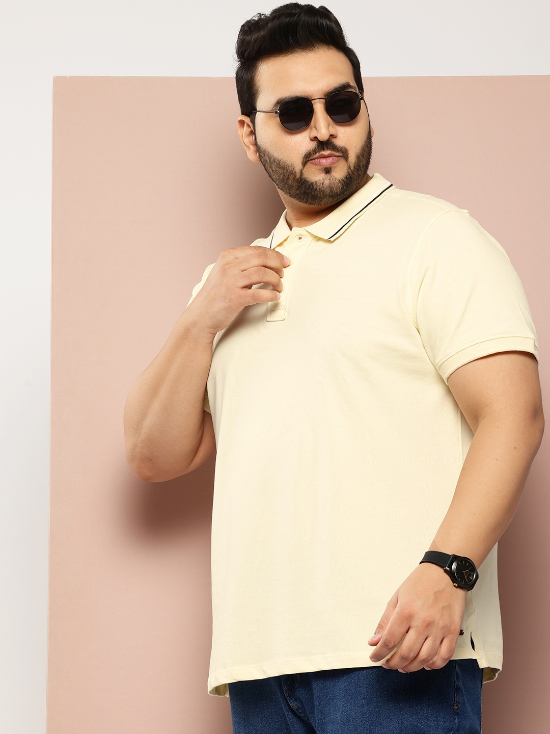 

Sztori Plus-Size Polo Collar Pure Cotton T-shirt, Cream