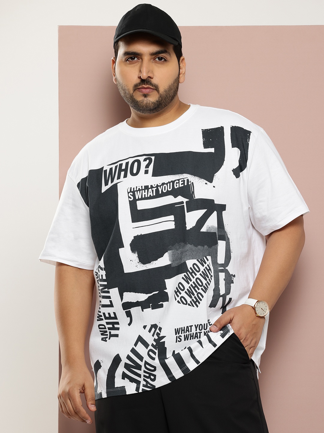 

Sztori Plus Size Typography Printed Pure Cotton T-shirt, White