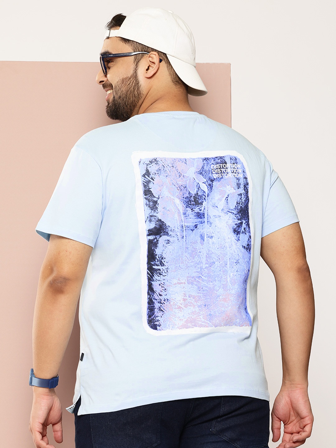 

Sztori Plus Size Printed Pure Cotton T-shirt, Blue