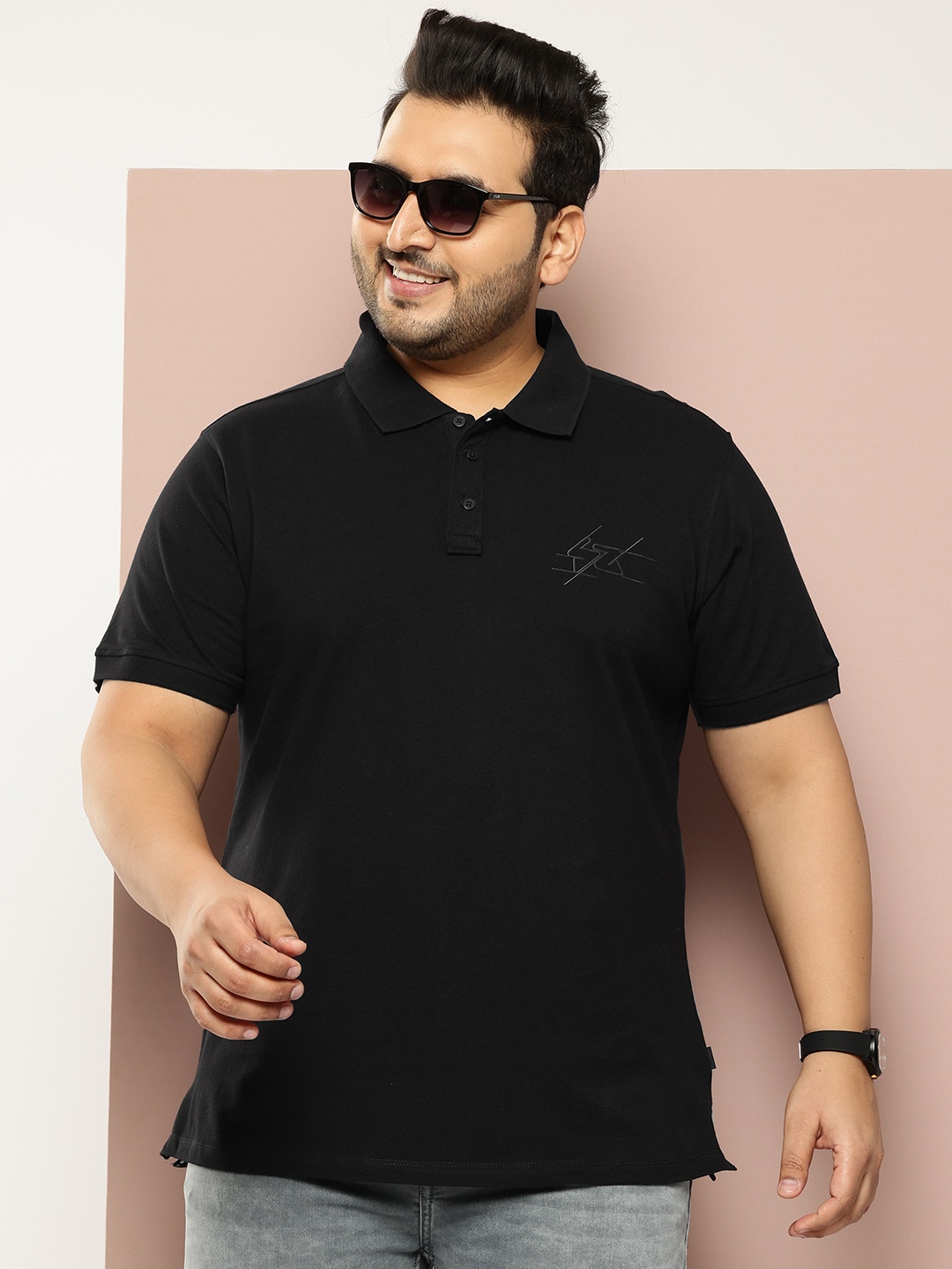 

Sztori Plus Size Polo Collar Pure Cotton T-shirt, Black