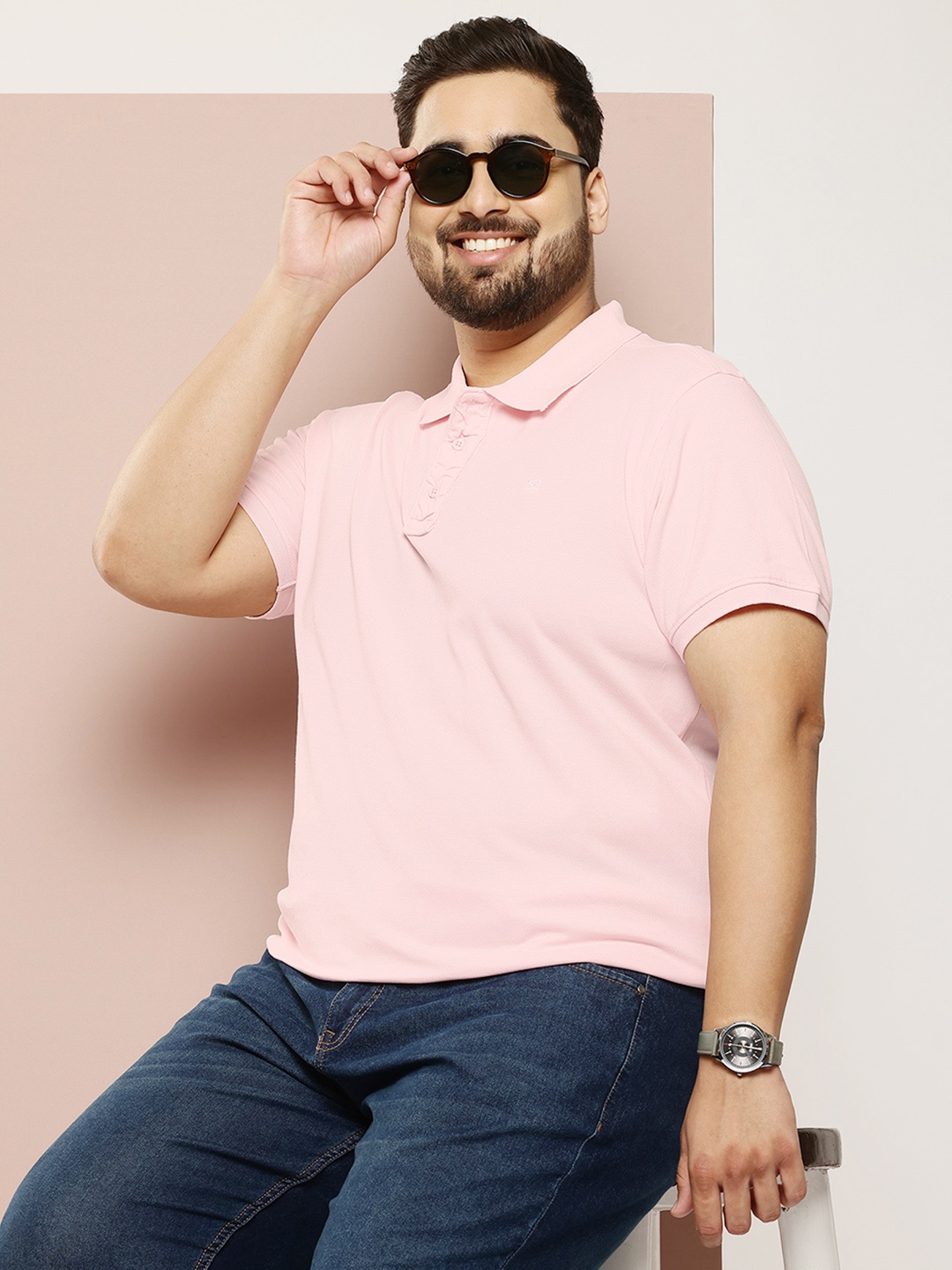 

Sztori Plus Size Polo Collar T-Shirt, Pink