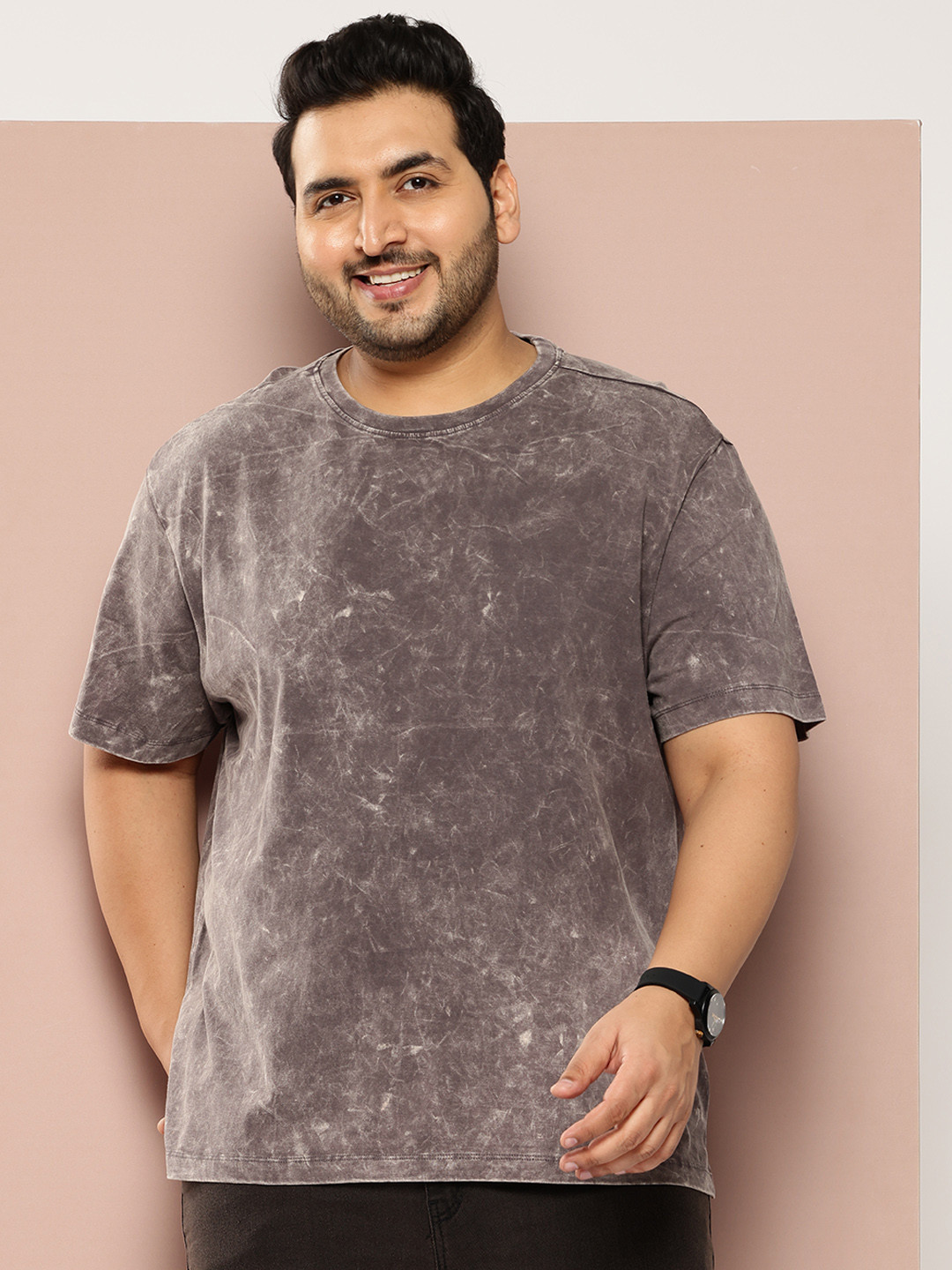 

Sztori Plus Size Pure Cotton Washed Effect T-shirt, Brown