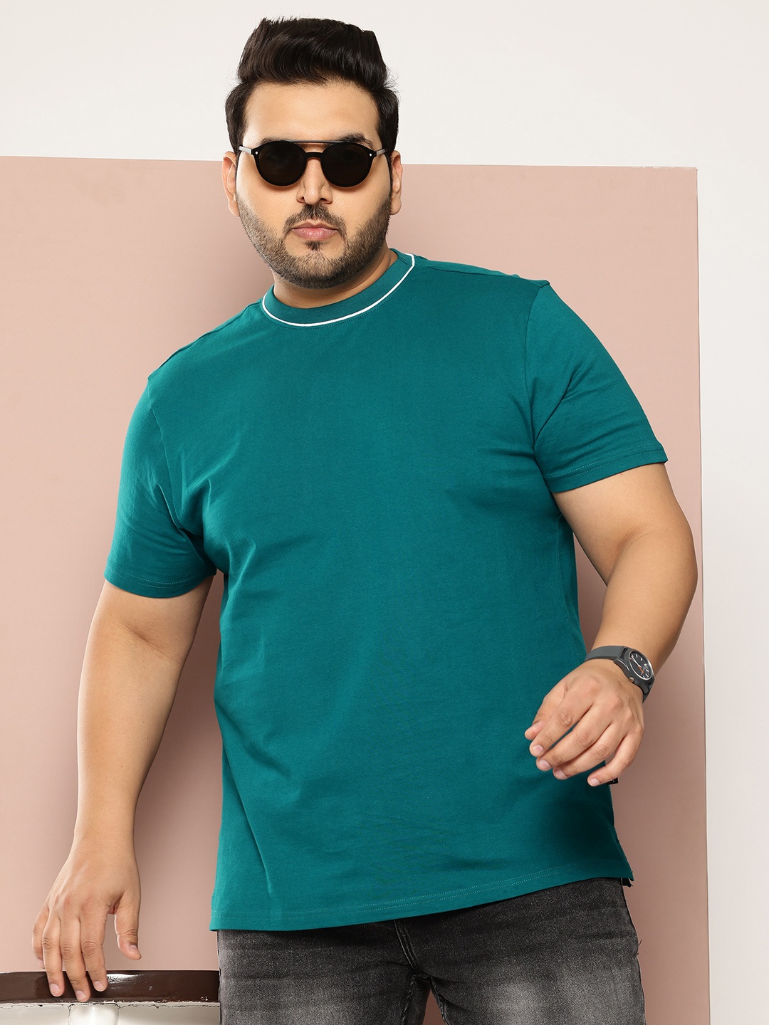 

Sztori Plus Size Pure Cotton T-shirt, Teal