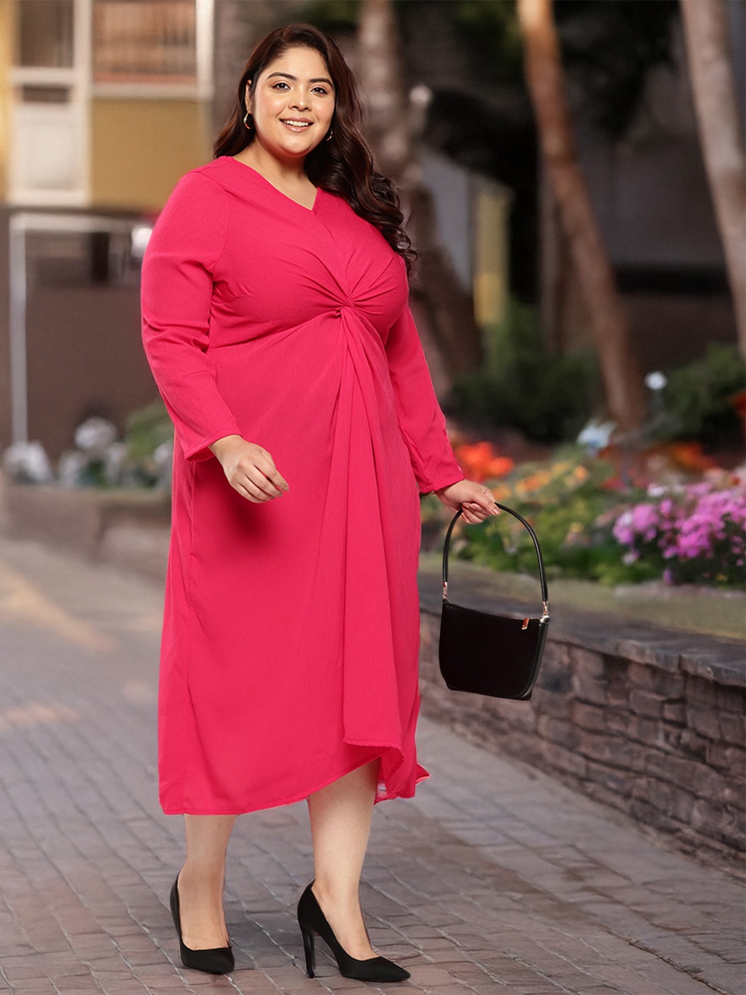 

Sztori Plus Size Twisted Fit & Flare Midi Dress, Fuchsia
