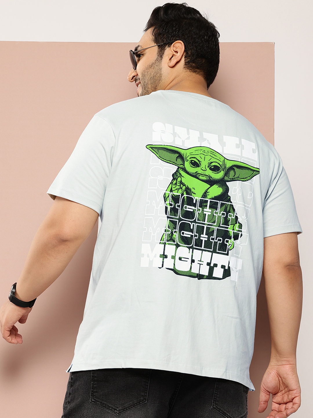 

Sztori Plus Size Printed Baby Yoda Pure Cotton T-shirt, Blue