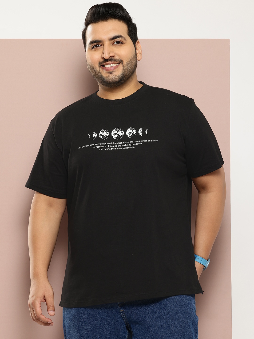 

Sztori Plus Size Typography Printed Pure Cotton T-shirt, Black